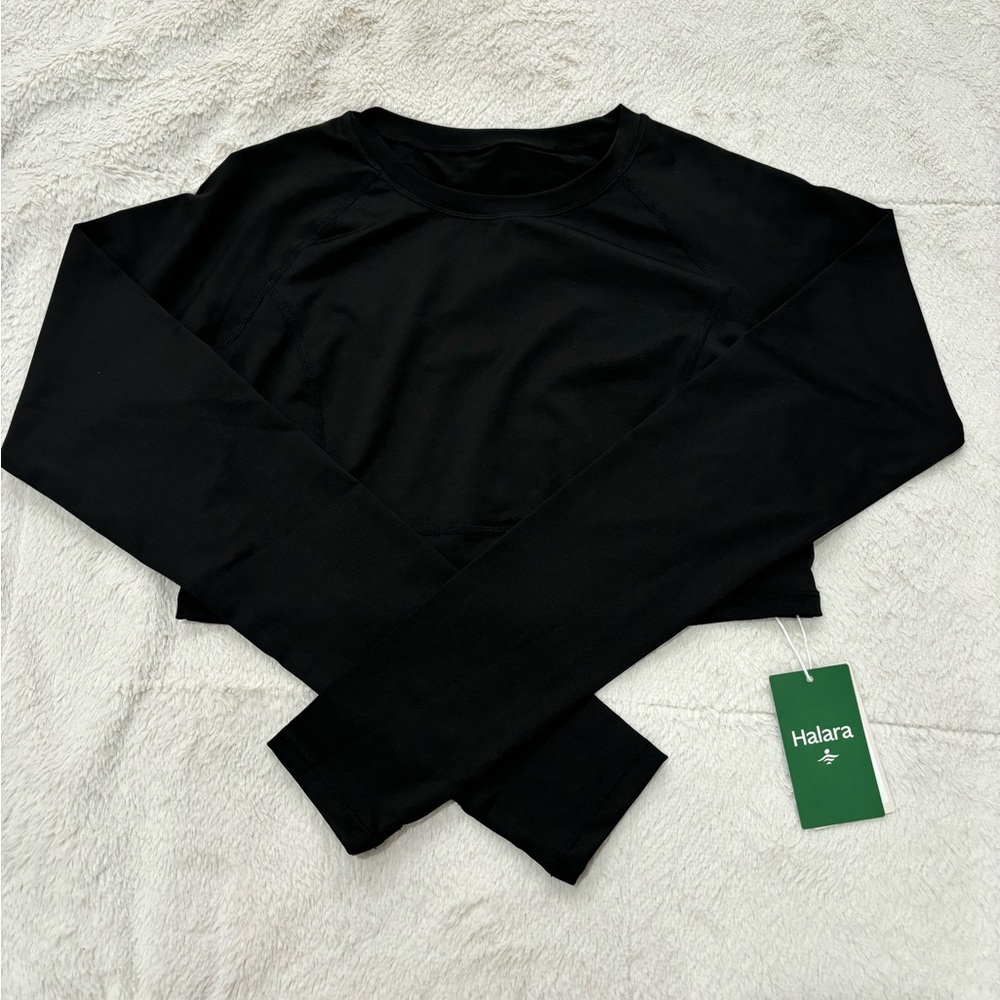 black halara cropped long sleeve yoga top